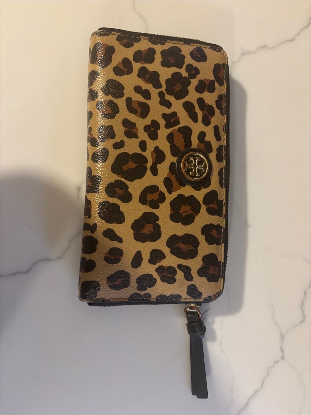 Tory Burch Leopard-Print Zip Wallet in Brown and Black